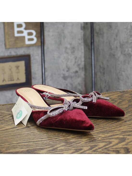 a new day Shoes - A New Day Womens Gwen Rhinestone Bow Heels Velvet 94656740 Burgundy Red 8.5M